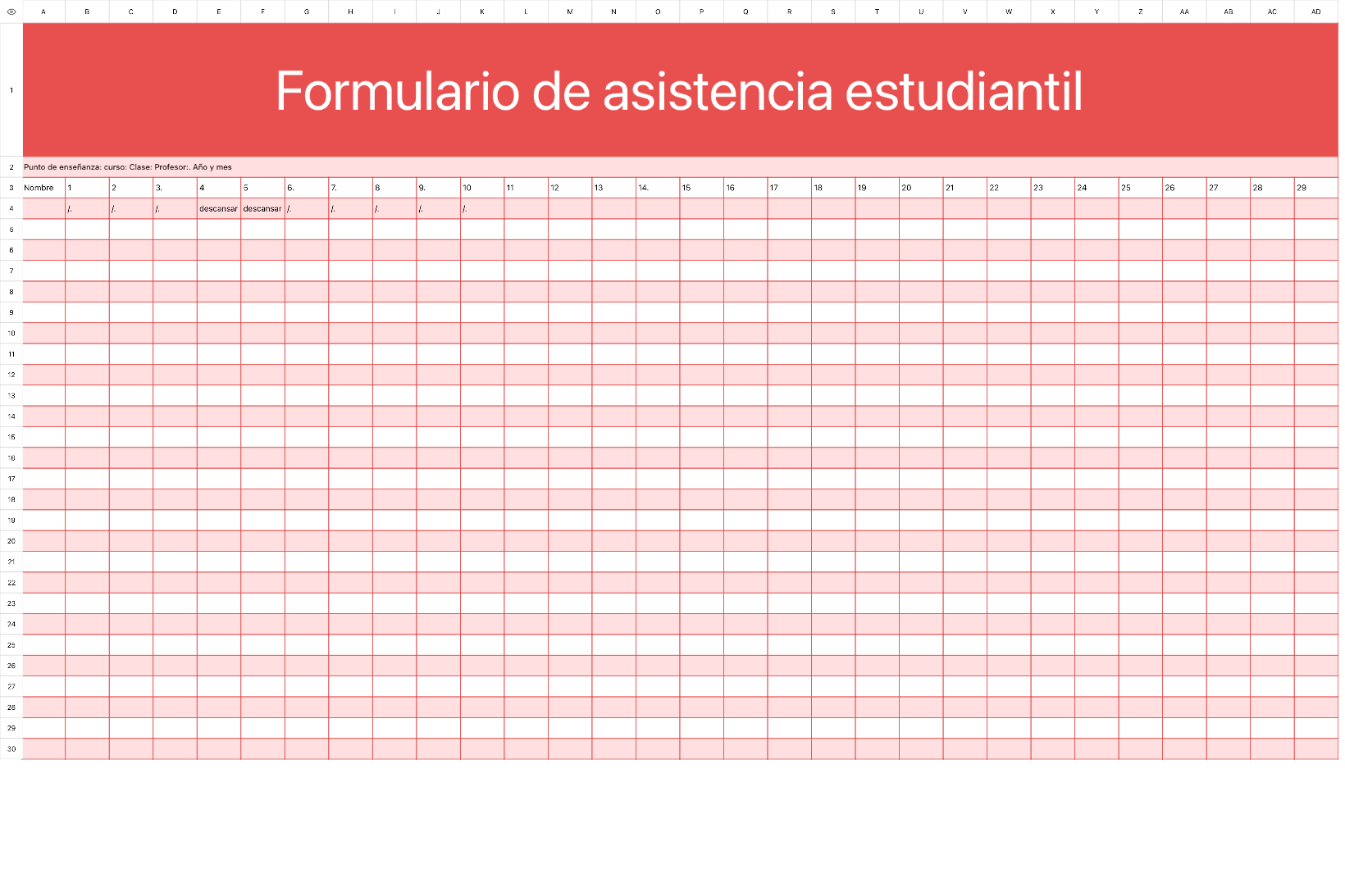 Formulario de Asistencia Estudiantil rosa